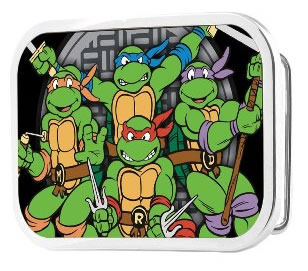 Ninja Turtles buckle with 4 turtles and shield