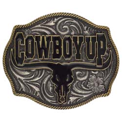 Cowboy Up Steer Design buckle