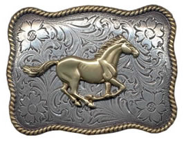 Wavy Rectangle Gold and Silver Horse buckle
